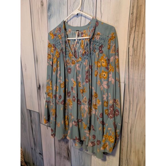Free People Long Sleeve Oversized Floral Boho Chic Tunic Top Size XS Hippie - Picture 4 of 6